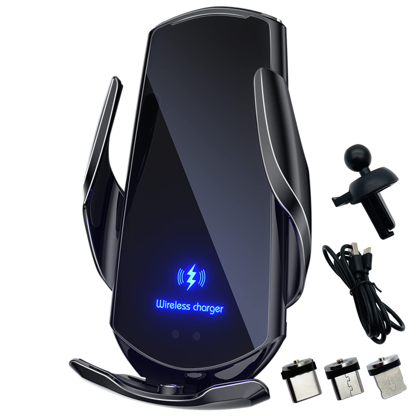 Wireless Car Charger Automotive Electric Induction 15W Wireless Charger Car Vent Mount Bracket Fast Charging Auto-Clamping Car Phone Holder Mount Air Vent Phone Holder Black…